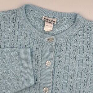 VTG Cuddle Knit Cardigan Sweater Womens Baby‎ Blue Button Up Size L USA Granny